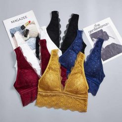 Bra Women Bralette Deep-V Breathable Sexy Lace Padded Solid Color Lingerie Wire Free Jacquard Bra brasier mujer