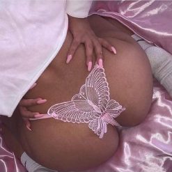 2021 Women Lingerie Panties Butterfly Shape Hollow Out Lace G-String Sexy Ladies T-Back See-through Transparent Underwear