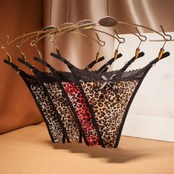 Women Leopard Lace Mesh Sheer Christmas Underwear Lingerie Thongs Panties Sexy Briefs  Underwear Sexy black lingerie