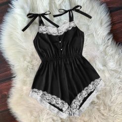 Pijamas Women Sleepwear Lingerie New Fashion Sexy Bodysuit Jumpsuit Lace Satin Silk Sleepwear Lingerie Underwear Pijama Mujer#W