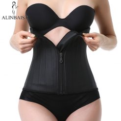 25-Steel-Bones Latex Rubber Waist Trainer with Zip Shapewear Corset Belly Body Shaper Modeling Strap Waist Cincher Slimming Belt