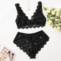 Sexy Lingerie Set Women's underwear Mesh Cutout Lace Flower Embroidery Bralette Bra Comfort Push up Eyelash Female Underwear