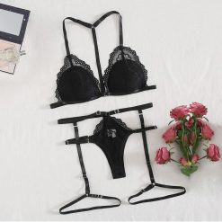 Hot Erotic Women Sexy Floral Lace Garter Chest Pad Bra Lingerie Set Bandage Underwear S-xl Costumes Transparent Lace Babydoll