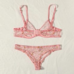 Sexy Embroidery Lace Bras Panties Set Pink Erotic Lingerie Set Women's Underwear Set Sexy Temptation Erotic Lingerie For Femal