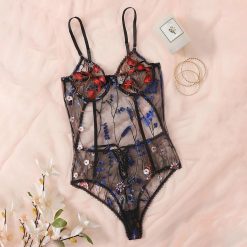 Women Teddies Bodysuits Lingerie Hollow Bodysuit Floral Embroidered Backless Jumpsuit Sleepwear Sexy Lace Lingerie Catsuit New