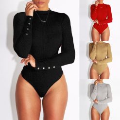 Bodysuit Women Ladies Slim Stretch Solid Button Long Sleeve Body Bodysuits Black White Rompers Womens Jumpsuit 2021 New #L20