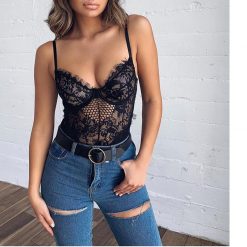 Women Lingerie Bodysuit Sexy Lace Sleeveless Mesh Floral See-through Teddies Exotic Hollow Out Clothing