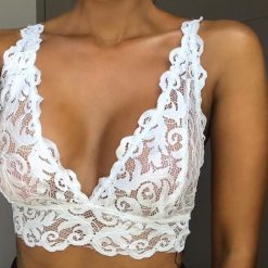 Women Lingerie Corset Lace Flowers Bralette Bralet Bra Tank Cami Crop Underwear Bustier Crop Top Sheer Triangle Unpadded Bra#4