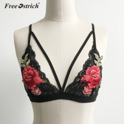 Free Ostrich Women Sexy Lace Embroidered Appliques Floral Bralette Bustier Strappy Top Unpadded Bra 30