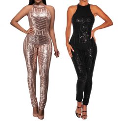 Sexy Party Night Jumpsuit Women Sleeveless Sequin Off Shoulder Shining Rompers O-neck High Street Playsuit Body Mujerw
