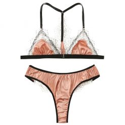 New Sexy  Brief Sets personality Lace Lingerie Silk Underwear Comfortable Sleepwear Bra Wireless Pajamas Satin  Brief Sets
