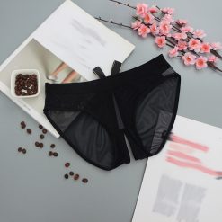 Hot Sale Black Crotchless Bowknot Panties Sexy Women Underwear Transparent Low-Rise Open Crotch Briefs Lingerie