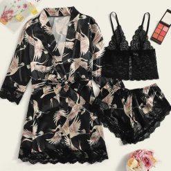 3PCS Sexy Satin Silk Pajamas Set Women Nightdress Lingerie Robes Underwear Sleepwear Sexy Homewear Summer Sleepwear Girls #1