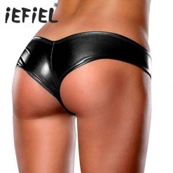 iEFiEL Women Femme Sexy Thongs Panties Shiny Patent Leather Homme Thong Wetlook Underwear Lingerie Briefs Night Club Underpants