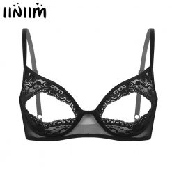 iiniim Women Hot Erotic Lingerie Sexy Open Nipple Bra Sheer Lace Floral Barlette Push Up Babydoll Bra Tops Femme Shelf Bra
