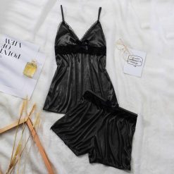 Femme Pijama Nightie Home Clothes Underwear Women Sexy Lingerie Lace Nightwear Satin Sleepwear Camisole Short Sets Pajamas