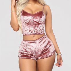 Pajamas Set Women Sexy Pink Red Silk Satin Velvet Pijamas Sleep Wear Robe Nightwear Sexy Lingerie Pj Sets Sleepwear