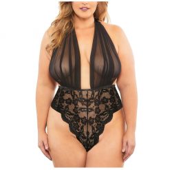 Plus Size Women Sexy Lingerie Sleepwear Bodysuits Bandage Hollow Lace Babydolls Ladies Underwear See Through Nightwear Bodysuit