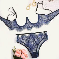 Plus Size Sexy Lingerie Set Lace Open Bra Top And Sex G-string Thongs Underwear Women Sex Clothes Mesh Exotic Sets Costumes