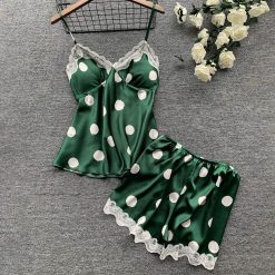 Print Silk Pajamas Sexy Satin Underwear Lace Camisole Shorts Set Lingerie Women V-Neck Pajamas Set  Summer pyjama femme sexy