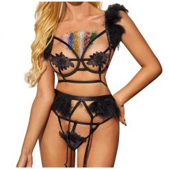 Lingerie Sexy Bra Set Mesh Sexy Women's Sling Lace Lingerie Bra+garter+briefs Set Dot Babydoll Sleepwear Lingerie Sets Lenceria